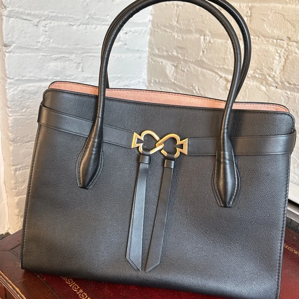 kate spade Black Leather Tote with Gold Hardware